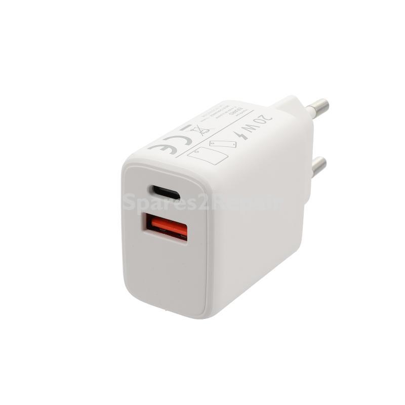 Erard Charger For Mobile Phone - 728208 Charger 2 Usb A+c - For 230v Mains - Qc3 0 Pd 20w - White Shelf-ready Carton