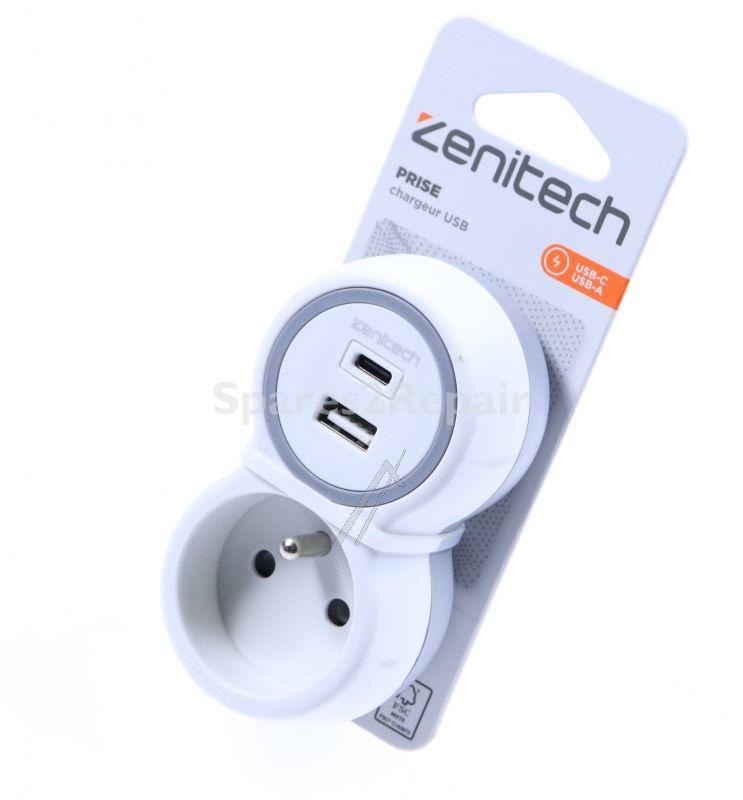 Inotech Splitter With Switch 2way - Prise 16a+ Chargeurs A+c Gris - Blanc