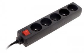 5 Way Socket Outlet Switch - Bloc 5 Prises 16a Inter Noir - CÂble H05vv-f 3g1mm² Long 1m